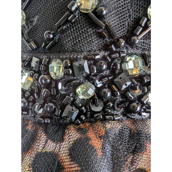 Rachel Allan 4072 Animal Print Beaded Halter Cocktail Prom Dress Tulle Black 8 - Picture 7 of 16